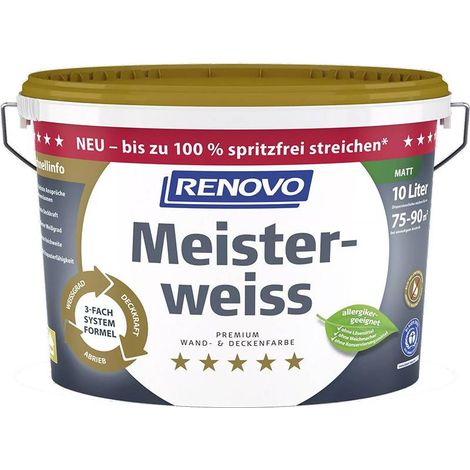 Renovo Premium Wand- und Deckenfarbe Meisterweiss matt 10 Ltr.