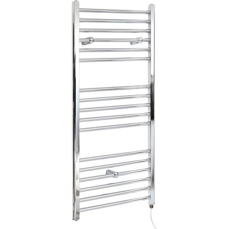 Hudson Reed – Sèche-serviettes électrique plat 400W – Chromé 120 cm x 40 cm – Acier résistant – Chauffage rapide pour serviettes chaudes