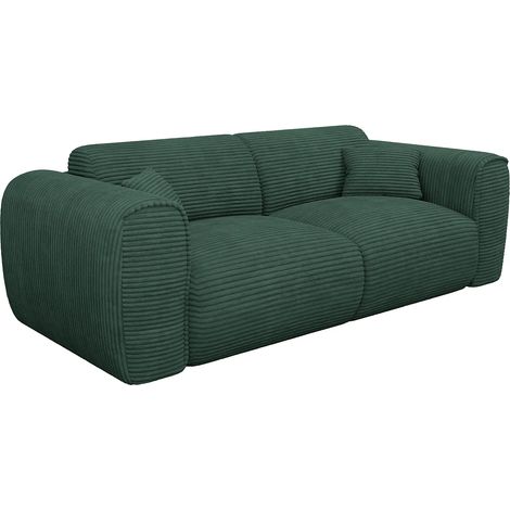 Canapé 3 places convertible express en velours côtelé vert sapin - Couchage 140 cm - Matelas 13 cm mémoire de forme POGNIA (1/5)