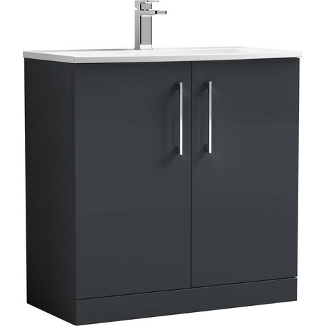 Balterley Contemporary Bathroom 2-Door Floor-Standing Curved Basin Vanity Unit, Dark Grey, 800mm
