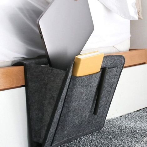 Sac de Chevet Multifonction en Feutre à Double Couche, Étui Pour Accoudoir du Canapé Sac de Rangement, Poche Pour Ranger des Magazines, Tablettes, Lunettes, Téléphones,Gris (1/4)