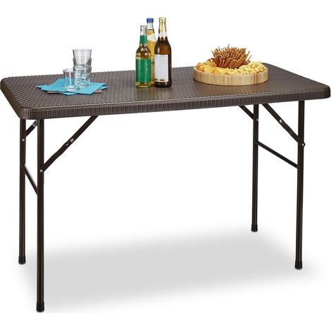 Relaxdays Gartentisch klappbar BASTIAN, rechteckig H x B x T: 74 x 121,5 x 61,5 cm, Metall, Kunststoff, Rattan-Optik, braun