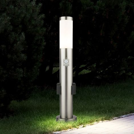 Außen Steh Leuchte Steckdosen Strahler Garten Weg Bewegungsmelder Erdspieß Steck Lampe EDELSTAHL