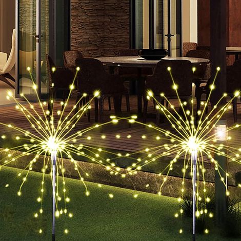 LX-1 Kit de guirlandes lumineuses solaires à piquer au sol pour feux d'artifice - blanc chaud - 2 paquets de 120 lumières - 3 lumières par piquet - portée : 10 cm