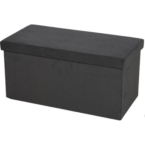 Banc de rangement pliable en velours côtelé "Kube" - Gris anthracite - L 76 x P 37,5 x H 37,5 cm - Livraison gratuite (1/2)