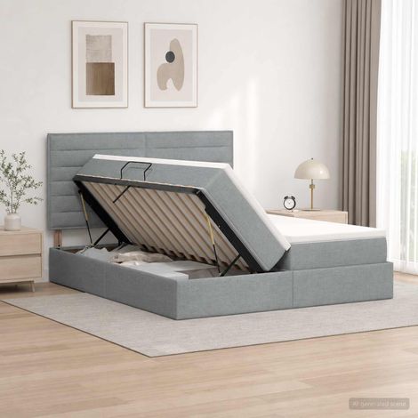 vidaXL Lit de Rangement avec tête de lit Gris clair 180 x 200 cm Tissu (1/5)