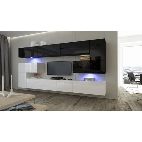 Ensemble meuble TV ALBANIA 263 cm en plusieurs couleurs - Couleur: Blanc-Noir