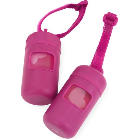 Lot de 2 supports de sac à déjections canines pour laisse avec 30 sacs, distributeur réutilisable pour voyage, marche, parc, extérieur, durable avec clip – Fuchsia (1/4)