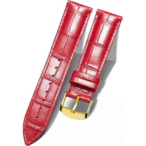 Bracelet de montre de rechange en cuir véritable, multicolore et étanche, pour hommes et femmes, rouge (21 mm) (1/4)