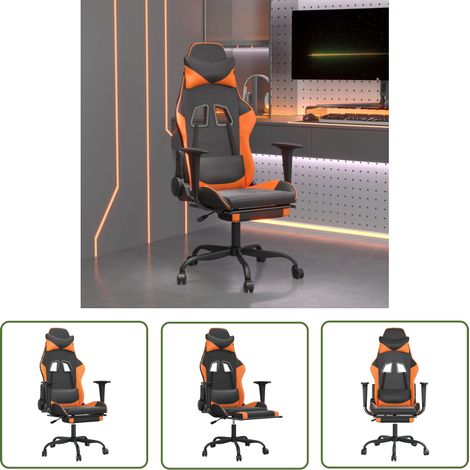 The Living Store Gaming-Stuhl mit Massage & Fußstütze Schwarz Orange Kunstleder - Gaming-Stuhl - Gamer Chair - Bürostuhl - Schreibtischstuhl - Ergonomischer Stuhl (1/5)