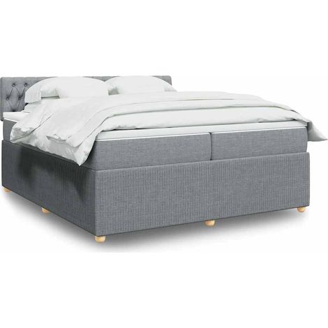 Cama box spring con colchón tela gris claro 200x200 cm (1/5)