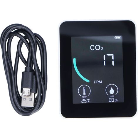 2CO1T LCD Détecteur de CO2 Détecteur numérique de température et d'humidité avec alarme Portable et surveillance en temps réel pour la famille et le bureauBlanc (1/5)