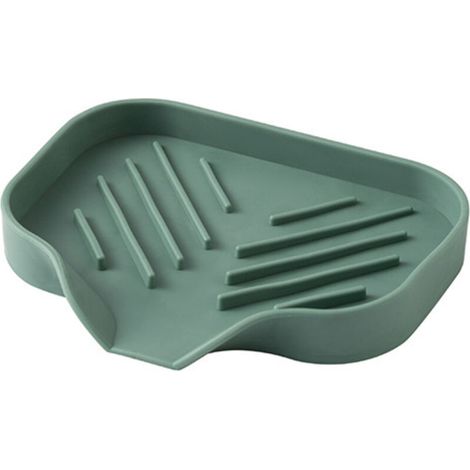 Porte-éponge en silicone gris vert 12,5 x 10 x 1,7 cm 1 bac de rangement pour évier brosse à savon adapté à la cuisine et à la salle de bain (1/5)