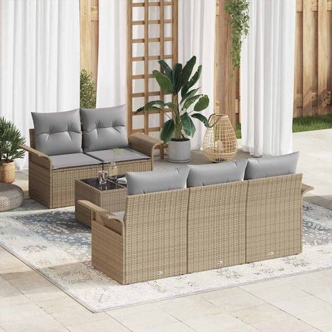 Garten-Sofa-Set mit Kissen 6 pcs Beige und Grau 55 x 55 x 37 cm