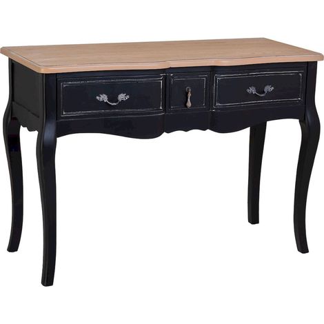 Buffet d'entrée romantique en bois noir laqué trois tiroirs - noir laqué et bois naturel (1/5)