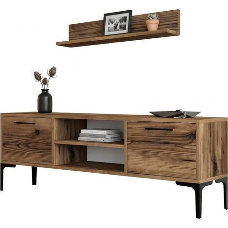 Parete Attrezzata Orago, Mobile Soggiorno Modulabile, 3 Ripiani, 4 Vani, Marrone Noce