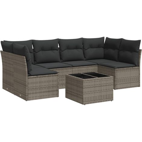 Maison Exclusive - Set Divani da Giardino 7 pz con Cuscini Grigio in Polyrattan (1/5)