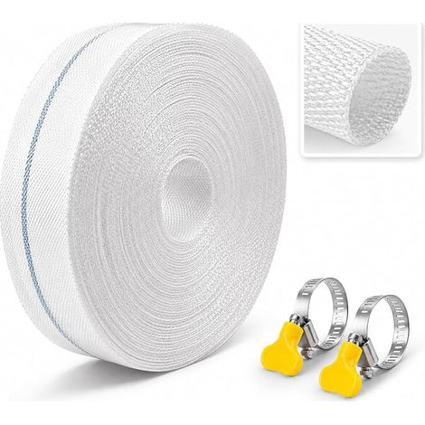 Tuyau en tissu 10 m x 32 mm - Tuyau plat de vidange pour pompe submersible - Tuyau industriel robuste et tuyau d'arrosage - Tuyau de pompe avec 2 colliers de serrage pour piscine, bassin et jardin (1/5)