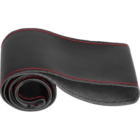 Housse de volant en cuir microfibre, accessoire intérieur de voiture universel à coudre soi-même, 38 cm/15 pouces, noir et rouge. (1/5)