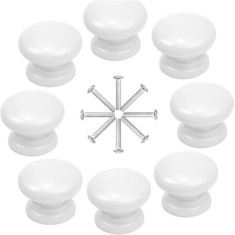 8 Pcs Boutons de Meuble 33MM Blanc Boutons de Porte d'Armoire en Bois Boutons de Tiroir Rondes Boutons de Placard Champignons Boutons pour Armoire Placard Commode Tiroir avec Vis (1/4)