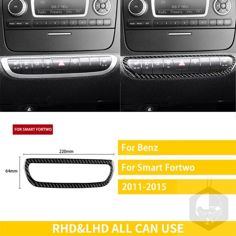 (Noir) Compatible avec Mercedes-Benz Smart et Fortwo 451 Coupé (2011-2015) - Accessoires en fibre de carbone - Bouton de chauffage de siège - Garniture de cadre - Autocollant (1/5)