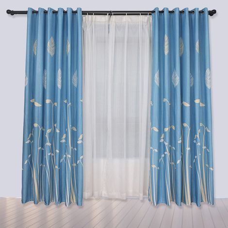 Rideau de fenêtre en polyester, store, décoration pour chambre, salon et cuisine (bleu) (1/5)