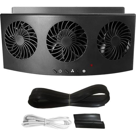 Solarbetriebener Autoventilator, Mini-Auto-Kühlkühler, Sommer-Luftventilator, Auto-Abluftventilator mit drei Luftauslässen, Schwarz