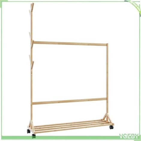 Porte-vêtements - FAFEISY - 4008915 - Bambou - Roulettes avec freins - Crochets latéraux & étagère (1/5)