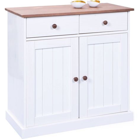 Dmora Sideboard mit zwei Türen und zwei Schubladen, weiß und braun, 90 x 86 x 45 cm.