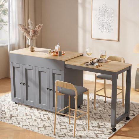 Table de bar extensible gris avec rangement pour cuisine en MDF (1/5)