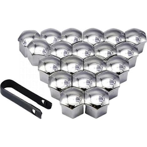 20 cache-écrous de roue pour voiture, antirouille, argentés, 17 mm (argentés 19 mm en option). (1/4)