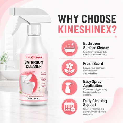 KineShineX Badreinigungsspray: Ein sanftes Allzweck-Reinigungsspray, das Kalkablagerungen, Vergilbungen und Gerüche entfernt. (1/5)