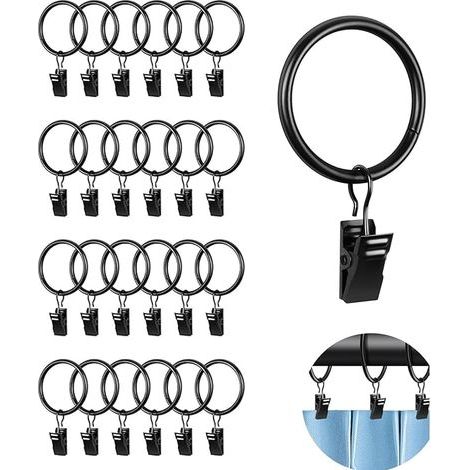 25 schwarze Metall-Gardinenringe mit stabilen Clips, robuste Gardinenclips, Gardinenhaken, für Gardinenstangen, Fenster, Türen, Duschvorhänge (1/5)
