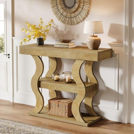 Tribesigns 105 cm Console pour entrée, Petite Table Basse étroite en Bois à 3 Niveaux avec étagères de Rangement et Cadre incurvé pour Salon, Couloir, Hall d'entrée (1/5)