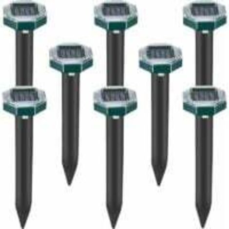 Paquete de 8 púas repelentes ultrasónicas solares para topos, serpientes y ratones de campo, para césped, jardín y patio, repelente de sardinas.
