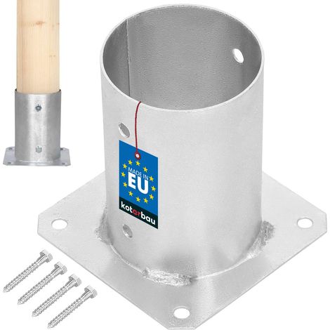 KOTARBAU® Support Poteau Bois - à Visser - Acier Galvanisé -  Ø 100 mm - Argent - Pied de Poteau - Fixation Robuste - Résistant à la Corrosion (1/5)