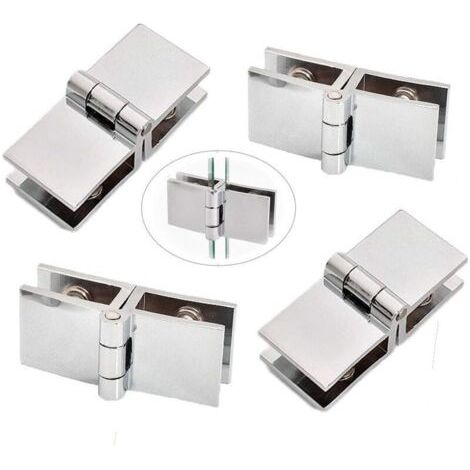 Charnières de porte en verre 180° – Alliage de zinc – Épaisseur verre 5 à 8 mm – Lot de 4 charnières – Installation sans perçage (1/5)
