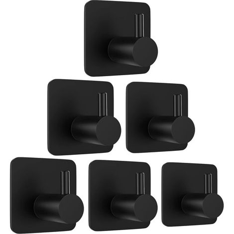 6 Pieces 3M Adhesive Hooks, Bathroom Wall Hooks, No Drilling Required, Stainless Steel Kitchen Towel Holder, Black (1/5)
