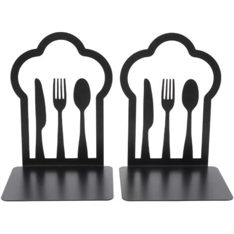paire de serre-livres en métal robuste - Design unique - Pour cuisine, maison, école, bureau, bibliothèque - Noir
