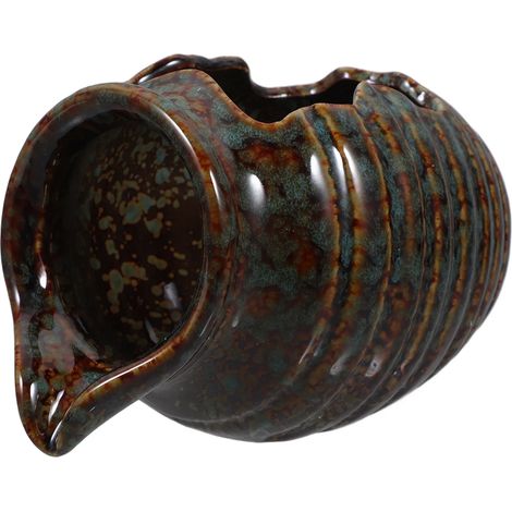 Fontaine miniature en céramique verte, en forme de pot ouvert, avec cascade en circuit fermé, idéale pour décorer un jardin, un balcon ou une terrasse. (1/5)