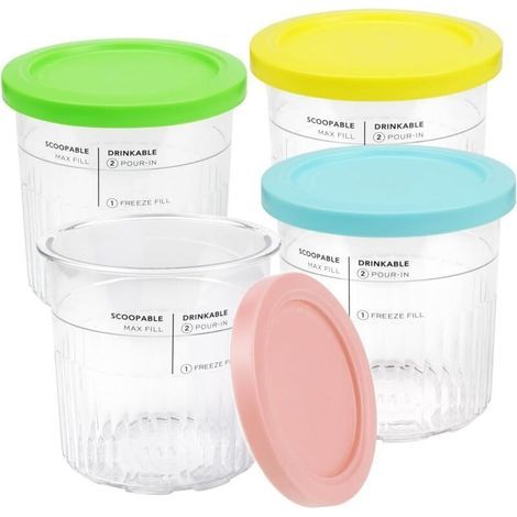 Ninja Creami Becher und Deckel, 4er-Pack, Ninja Creami Deluxe NC501/NC500 Serie Eismaschinenbehälter mit auslaufsicheren Deckeln, BPA-frei, spülmaschinenfest (1/5)