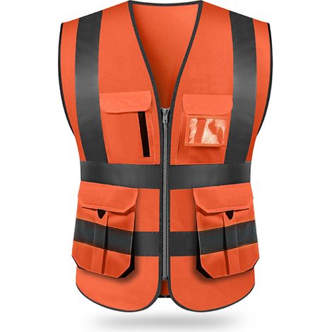 Gilet de sécurité réfléchissant haute visibilité, veste de travail multipoches, vêtement de protection pour moto et vélo, jour et nuit, chasuble d'avertissement (1/4)