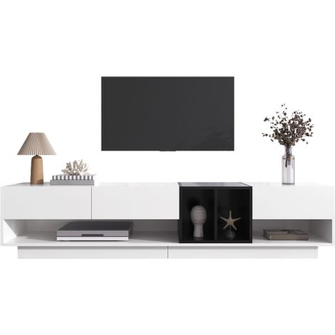 Meuble TV blanc noir brillant design color block tiroirs rangements