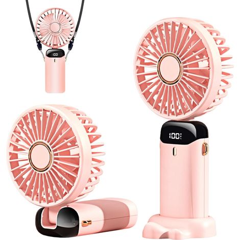 Ventilatore portatile, mini ventilatore portatile ricaricabile tramite USB, 5 velocità, ventilatore da tavolo con display a LED per viaggi, uso esterno, casa, ufficio, scuola, campeggio (rosa) (1/3)