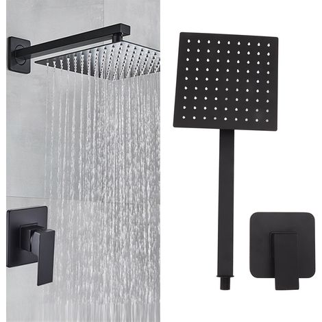 Ensemble de douche mural noir thermofusible avec douche de plafond dissimulée et pommeau de douche encastré. (1/5)