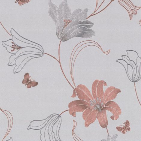 Amelia Wallpaper Rose Gold Silver Heavy Weight Vinyl Metallic Textured (1/2)