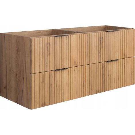 Meuble de salle de bain suspendu - 120 cm - Chêne - Design moderne - Fronts rainurés élégants