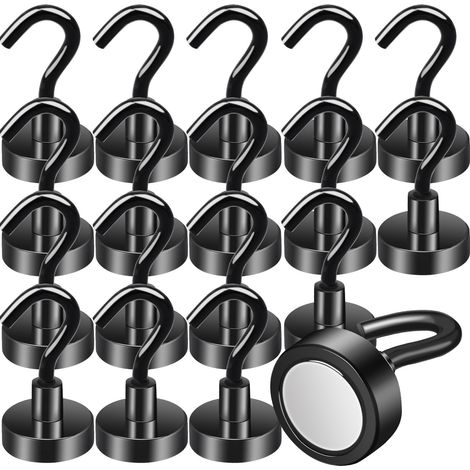 18pcs Crochets Magnétiques Extra Forts, 20mm Aimants Puissants Aimants Néodyme Crochet pour Réfrigérateur Rond Aimant Noir Néodyme Crochets Pour Camping Garage Cuisine Bureau