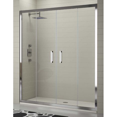 Mampara de Ducha Frontal - 2 Hojas Fijas y 2 Puertas Correderas -Cristal de Seguridad de 6 mm - Modelo Trecientos 4 (144 - 150 cm) (1/2)