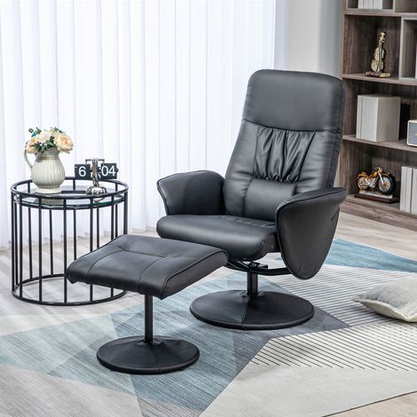 2-teiliges Sessel-Set Sessel mit Fußhocker Relaxsessel mit Fußhocker, höhenverstellbar, neigbare Rückenlehne, Schwarz